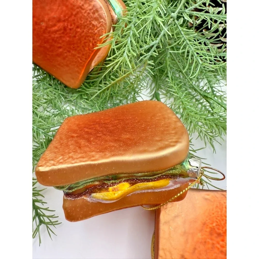 Glass Cheeseburger Ornaments Set of 3 Handcrafted Patty Melt Food Christmas Deco - Picture 3 of 9